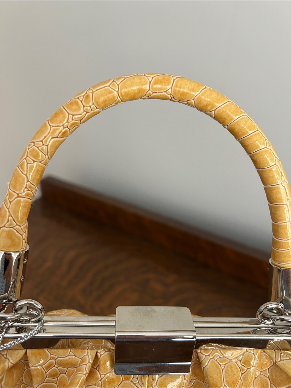 Beijo Yellow Croc-Embossed Top-Handle Bag - Picture 4 of 14